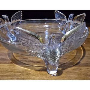 Vintage Jeannette Glass Eagle Bowl Gold Trim 3 Footed Patriotic Candy Dish 7"